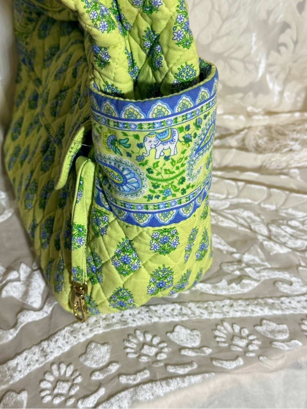 Vintage Vera Bradley Tote Bag Citrus Elephants Lime Green Y2K - Picture 9 of 11